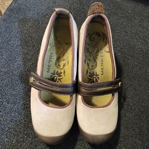 Merrell‎ Plaza Bandeau Women's Sz 6.5 Dark Taupe Suede Leather Mary Jane Shoes